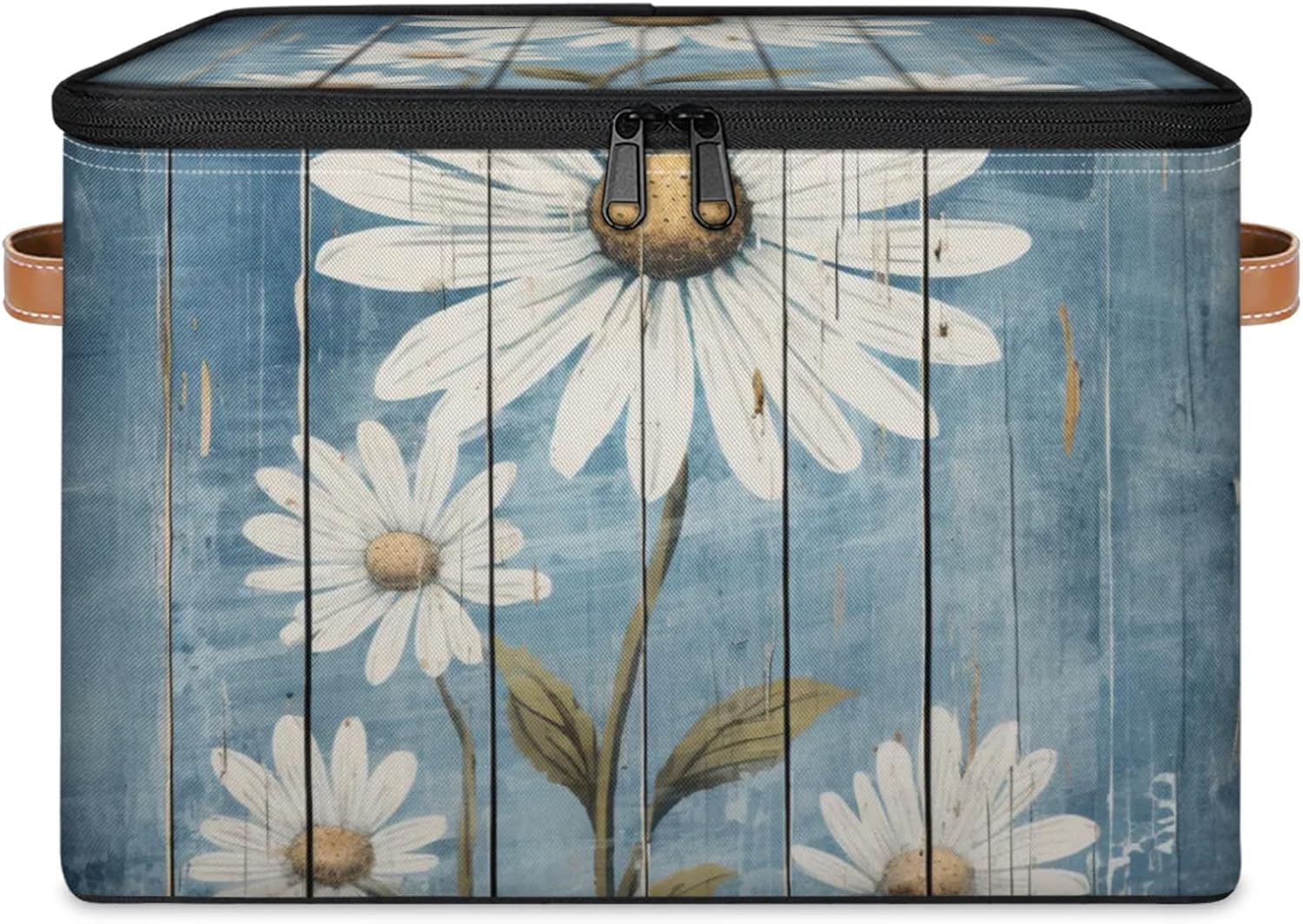 Daisy Pattern Storage Box | Multi-Purpose Organizer with Zipper Lid & Side Handles | Storage Bin for Toys, Books, Clothes