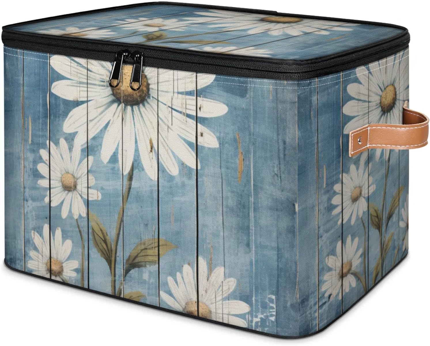 Daisy Pattern Storage Box | Multi-Purpose Organizer with Zipper Lid & Side Handles | Storage Bin for Toys, Books, Clothes